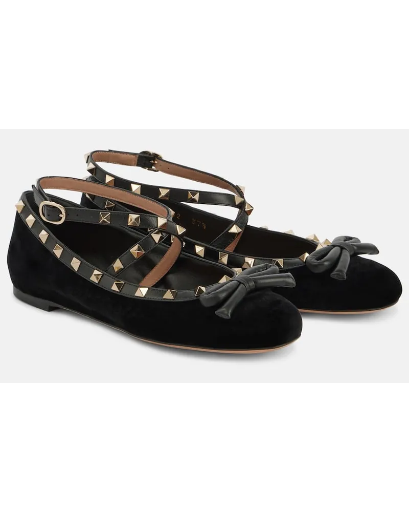 Valentino Garavani Ballerine Rockstud in velluto Nero