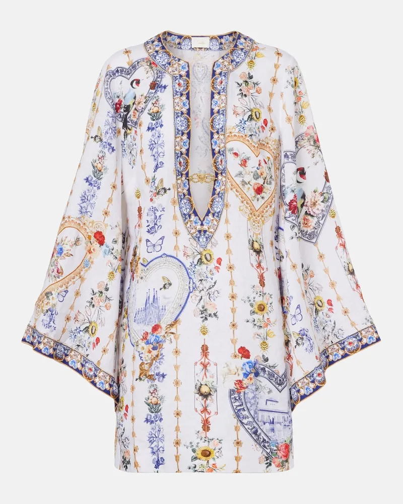 Camilla Caftano in lino con stampa Multicolore