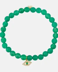 Sydney Evan Bracciale Evil Eye in oro 14 kt e onice con smeraldo e diamanti Verde