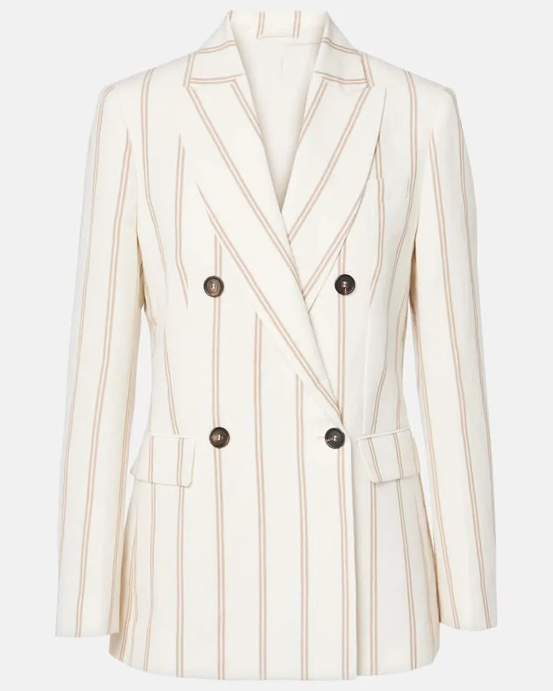 Brunello Cucinelli Blazer gessato in lino e cotone Bianco