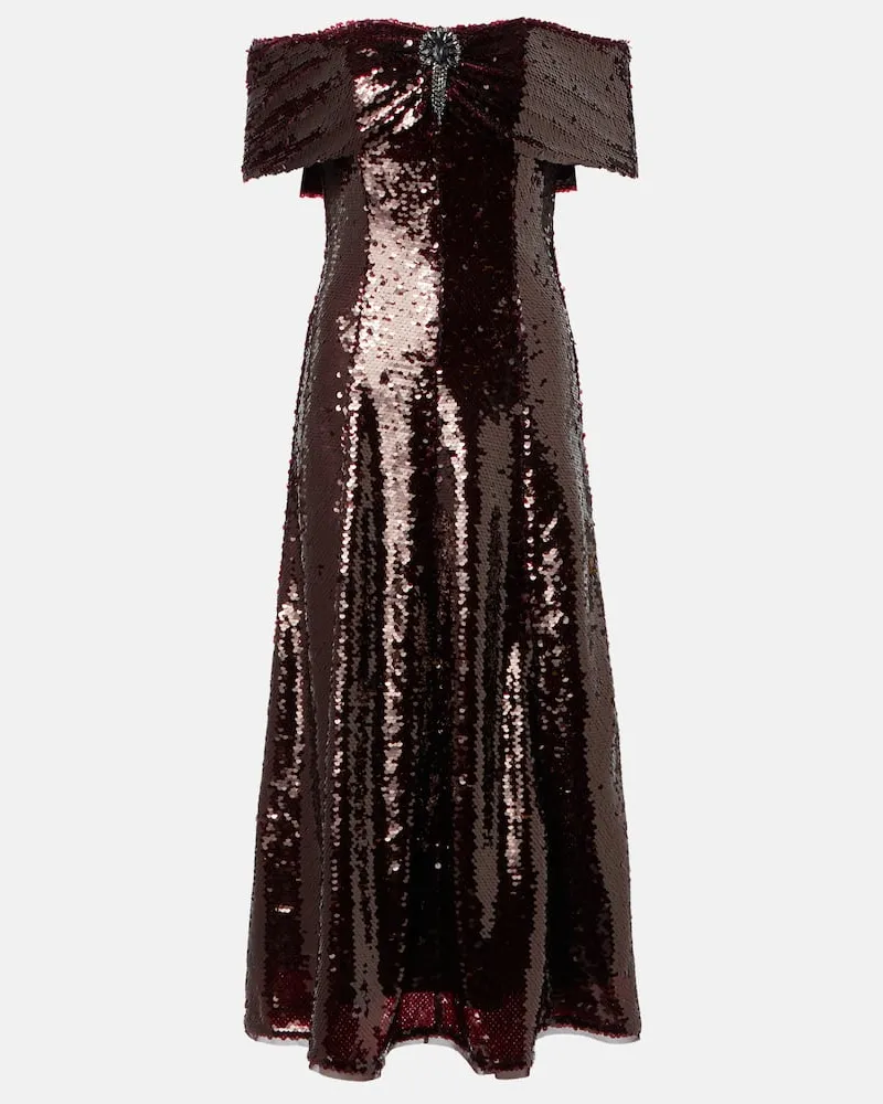 Self-Portrait Abito midi con paillettes Marrone