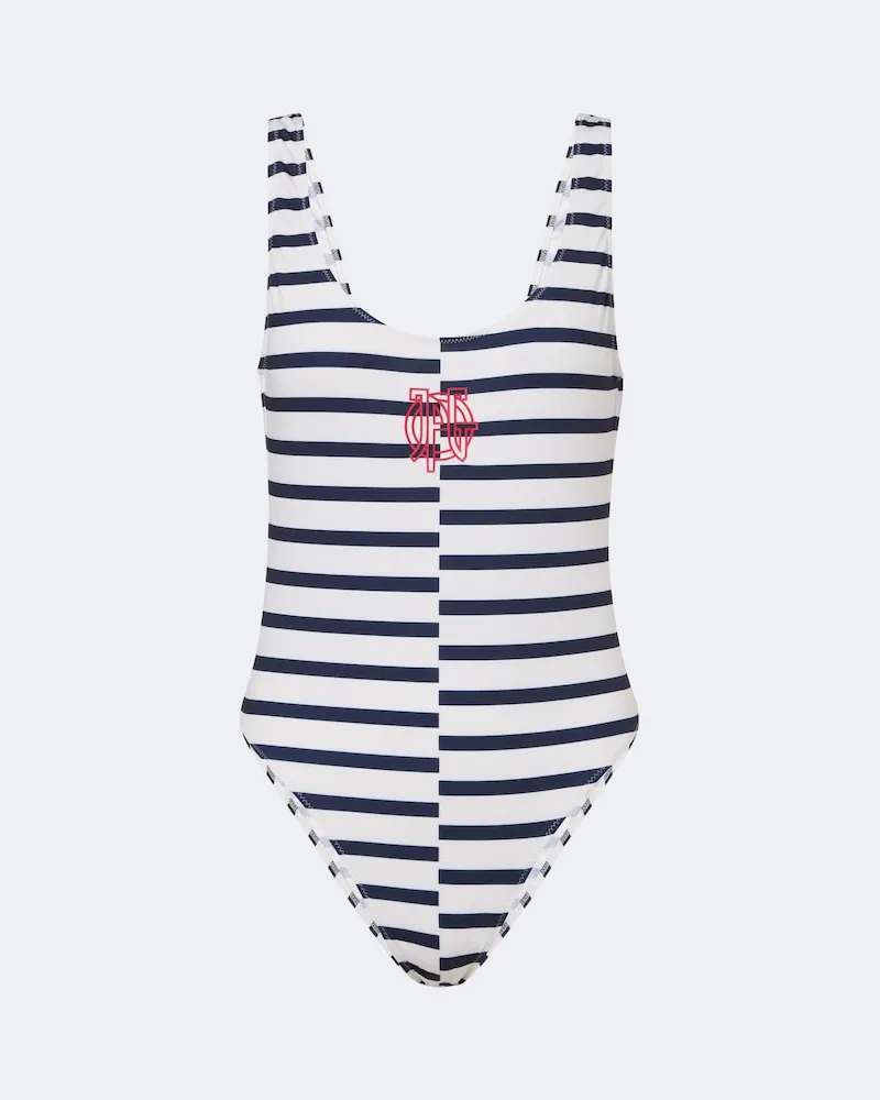 Jean Paul Gaultier Costume intero a righe con logo Blu