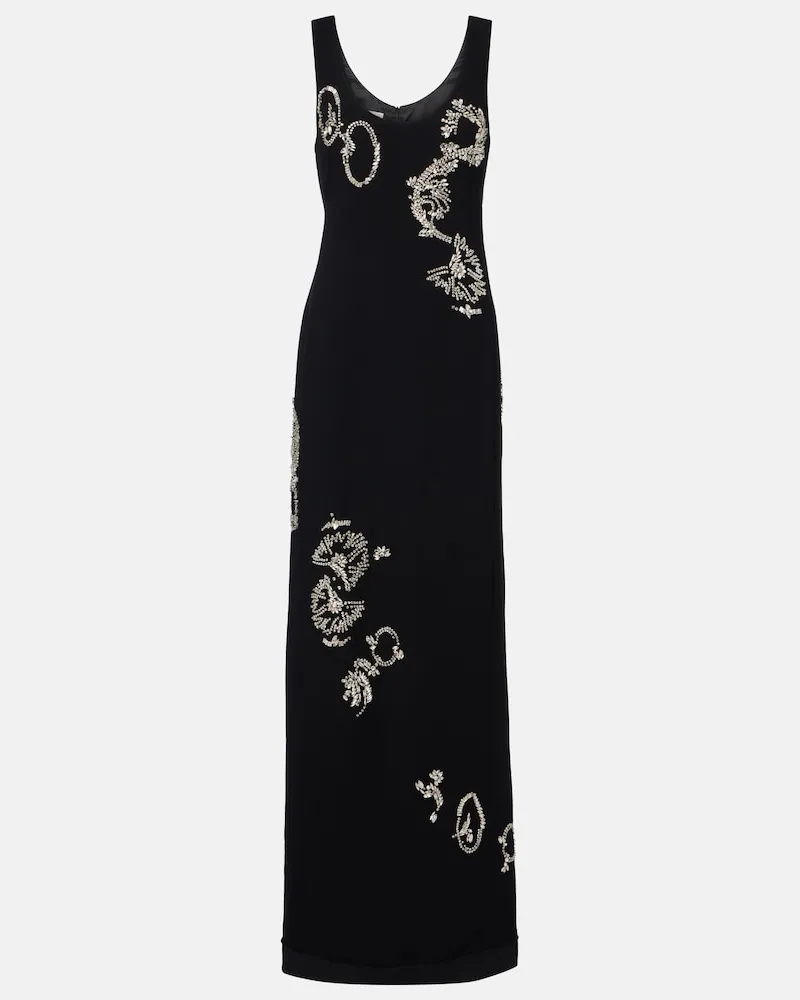 Dries van Noten Abito lungo con cristalli Nero