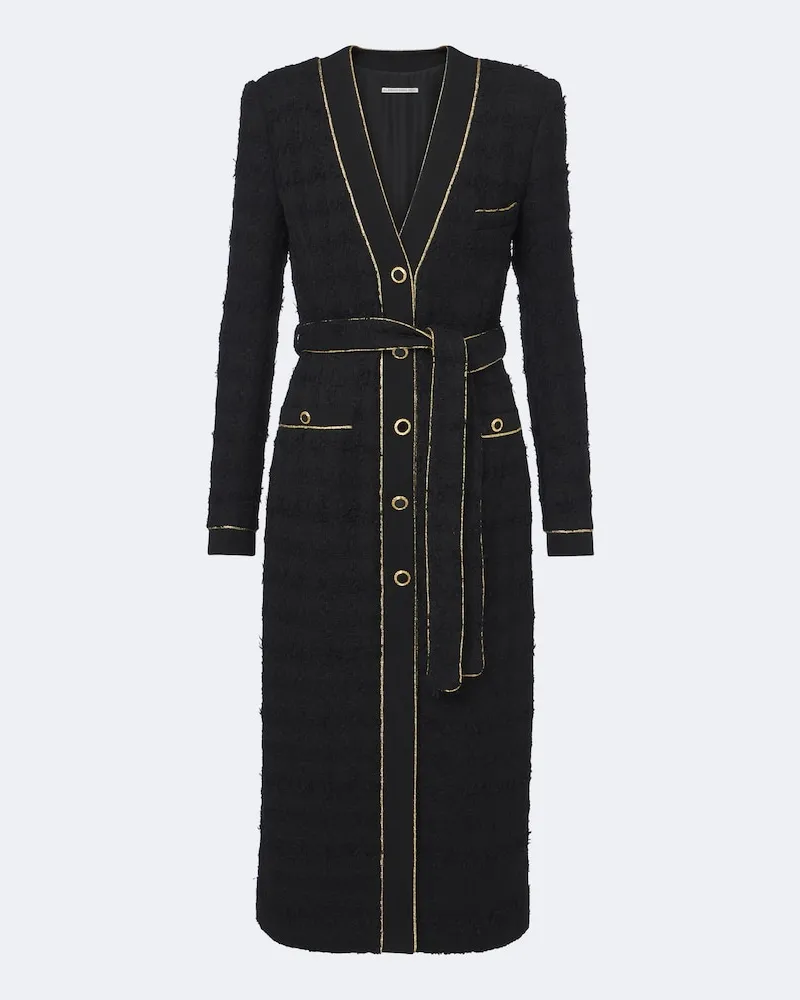 Alessandra Rich Cappotto in tweed di misto cotone con cintura Nero