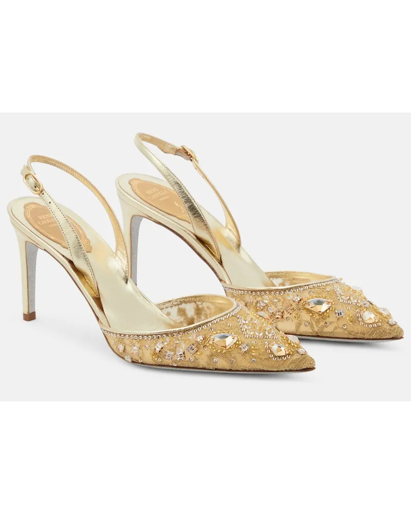 René Caovilla Pumps slingback con decorazioni Oro