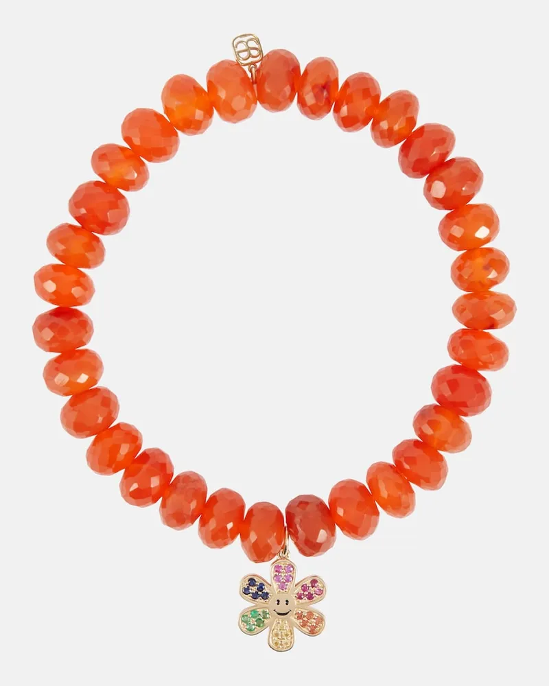 Sydney Evan Bracciale Daisy in oro 14kt, corniola e perline Rosso