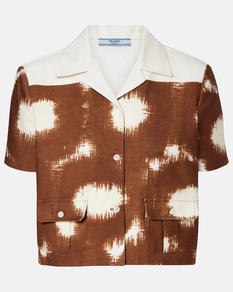 Prada Camicia cropped in cotone con stampa Marrone