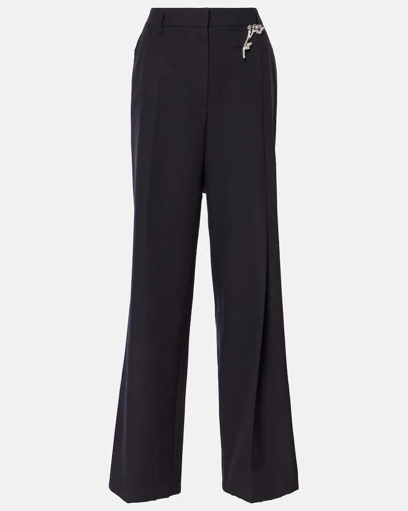 Prada Pantaloni a gamba larga in gabardine di lana Nero
