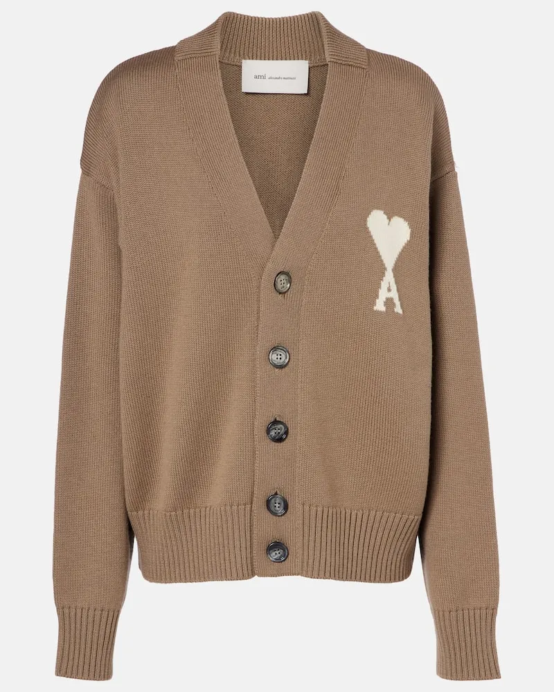 AMI Paris Cardigan Ami de CÅur in lana e cotone Beige