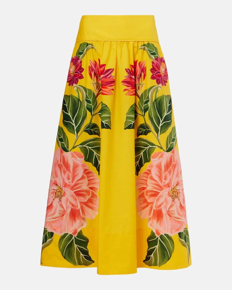 FARM Rio Gonna midi Spring Awakening in cotone con stampa floreale Giallo
