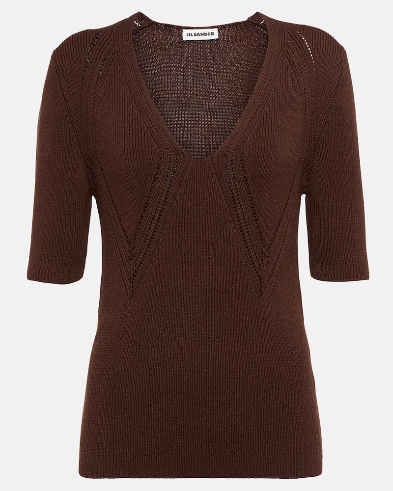 Jil Sander T-shirt traforata Marrone