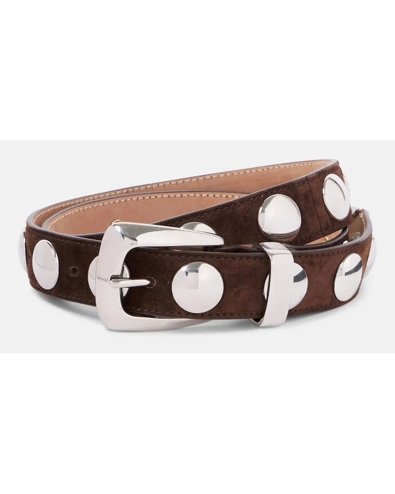 KHAITE Cintura Benny in suede con borchie Marrone