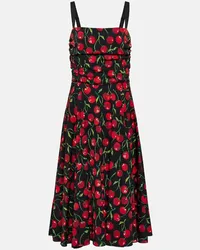 Dolce & Gabbana Abito midi in misto seta con stampa Nero