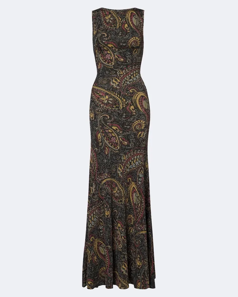 Etro Abito lungo in maglia a coste con stampa Multicolore