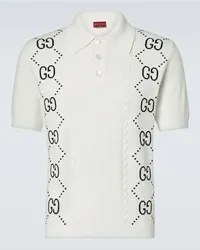 Gucci Polo in cotone con intarsio GG Bianco