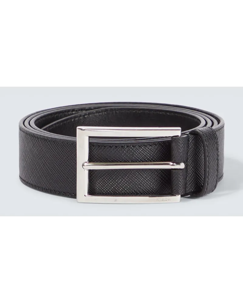 Prada Cintura in pelle saffiano con logo Nero