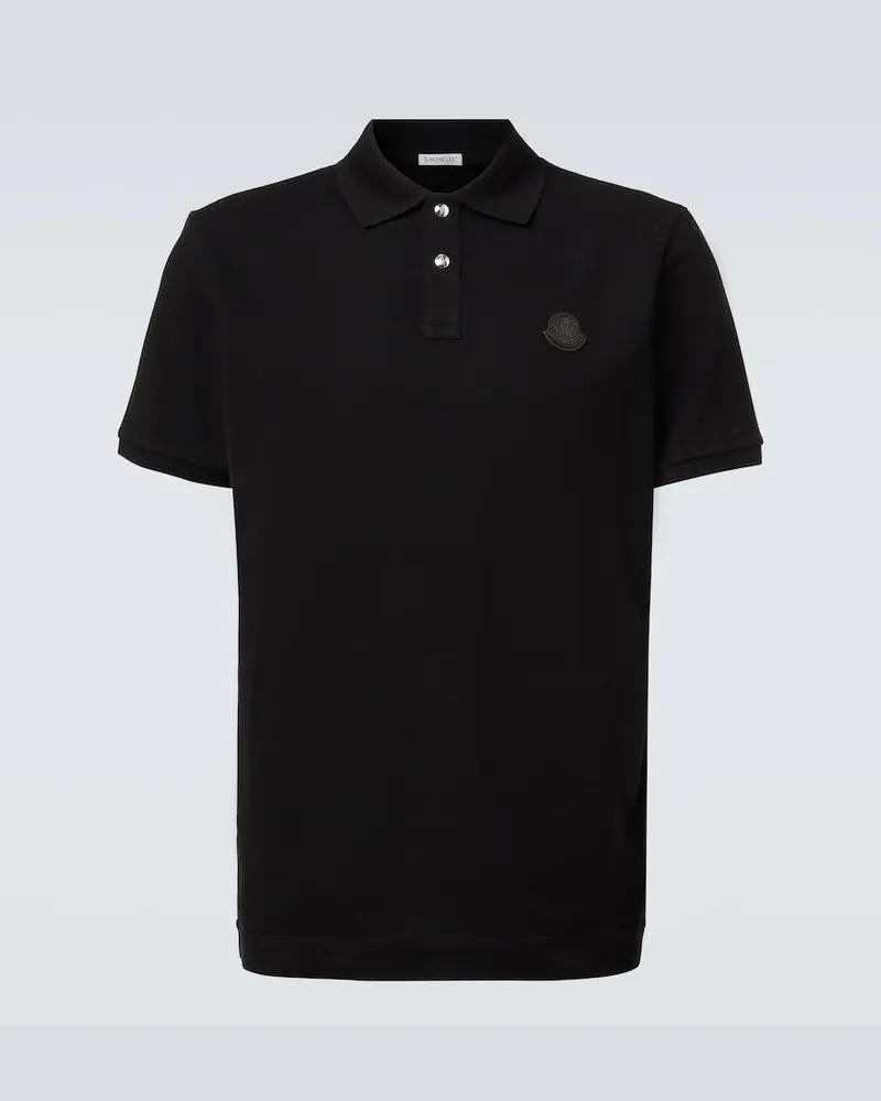 Moncler Polo in piqué di cotone con pelle Nero