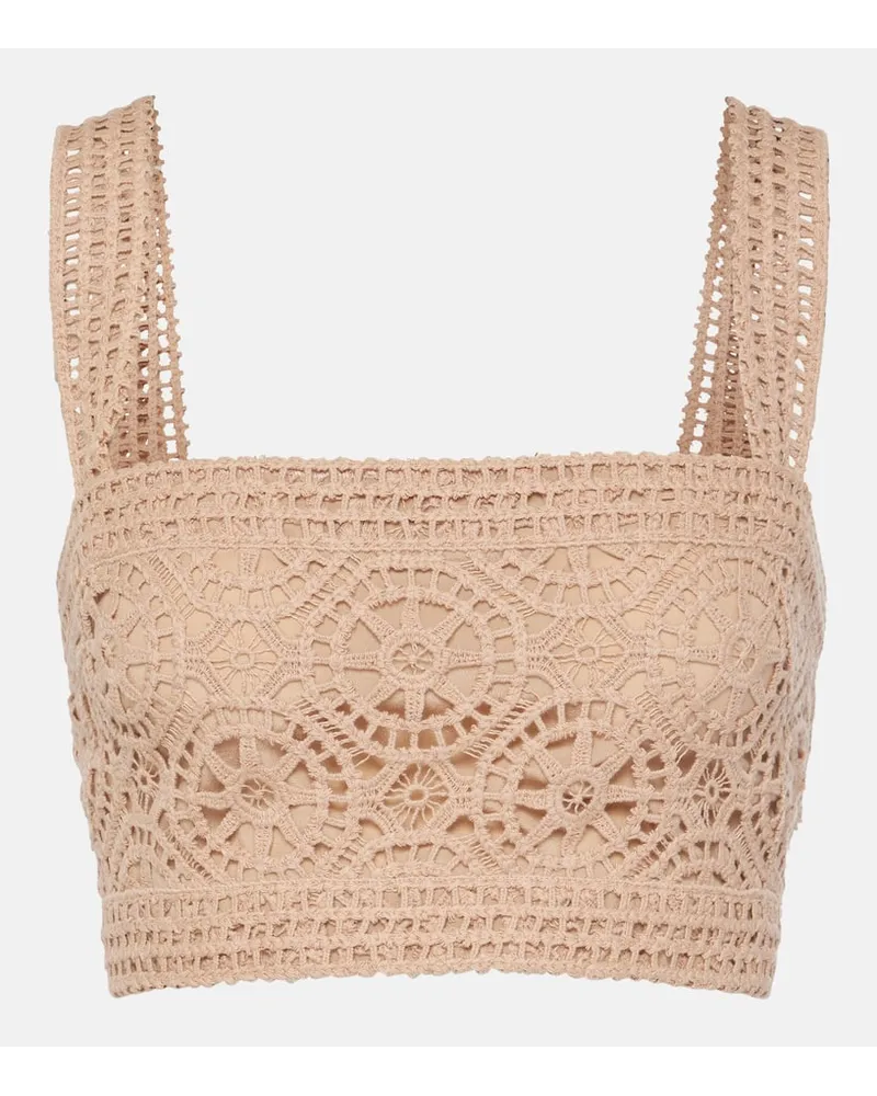 Elie Saab Top cropped in macramé di misto cotone Beige