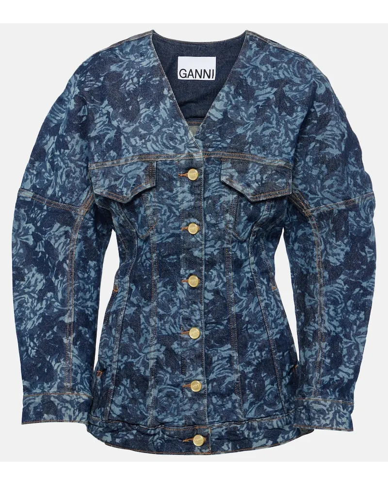 Ganni Giacca di jeans con stampa Blu