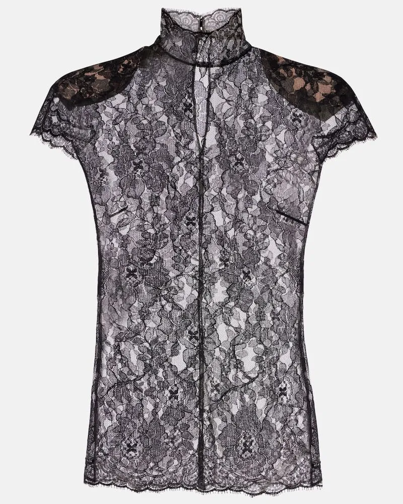 Valentino Garavani Top in pizzo di misto cotone Nero