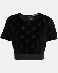 Dolce & Gabbana Top cropped in velluto di cotone Nero