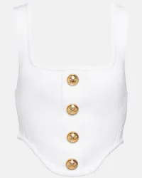 Balmain Top stile corsetto in maglia a coste Bianco