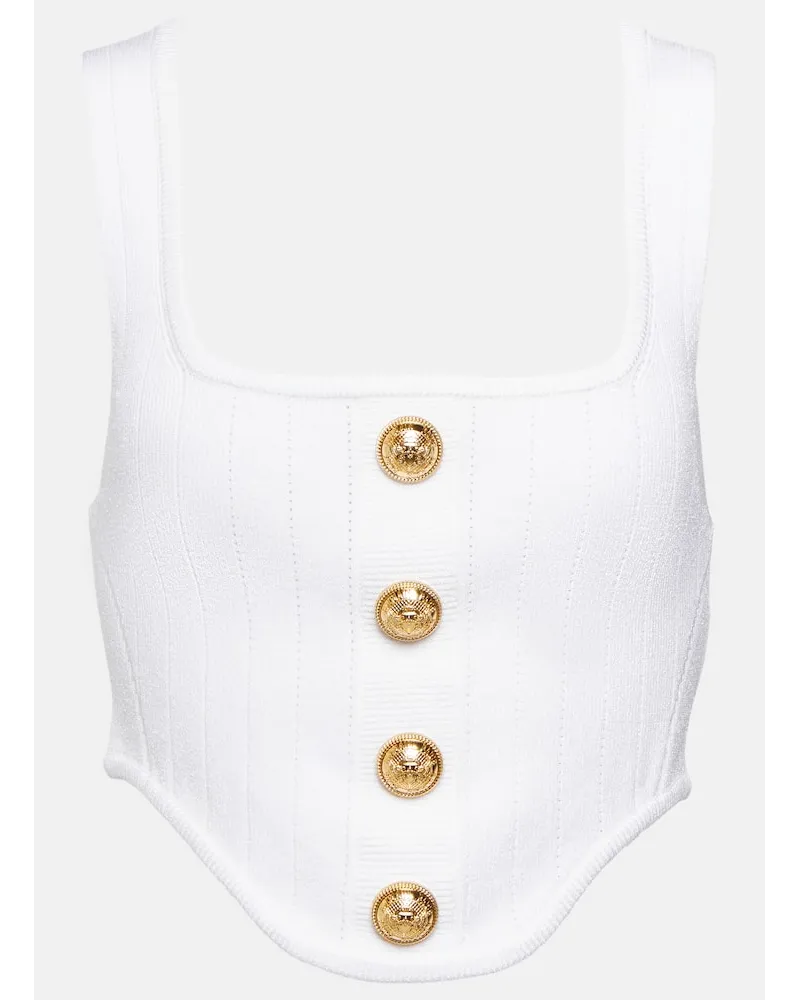 Balmain Top stile corsetto in maglia a coste Bianco