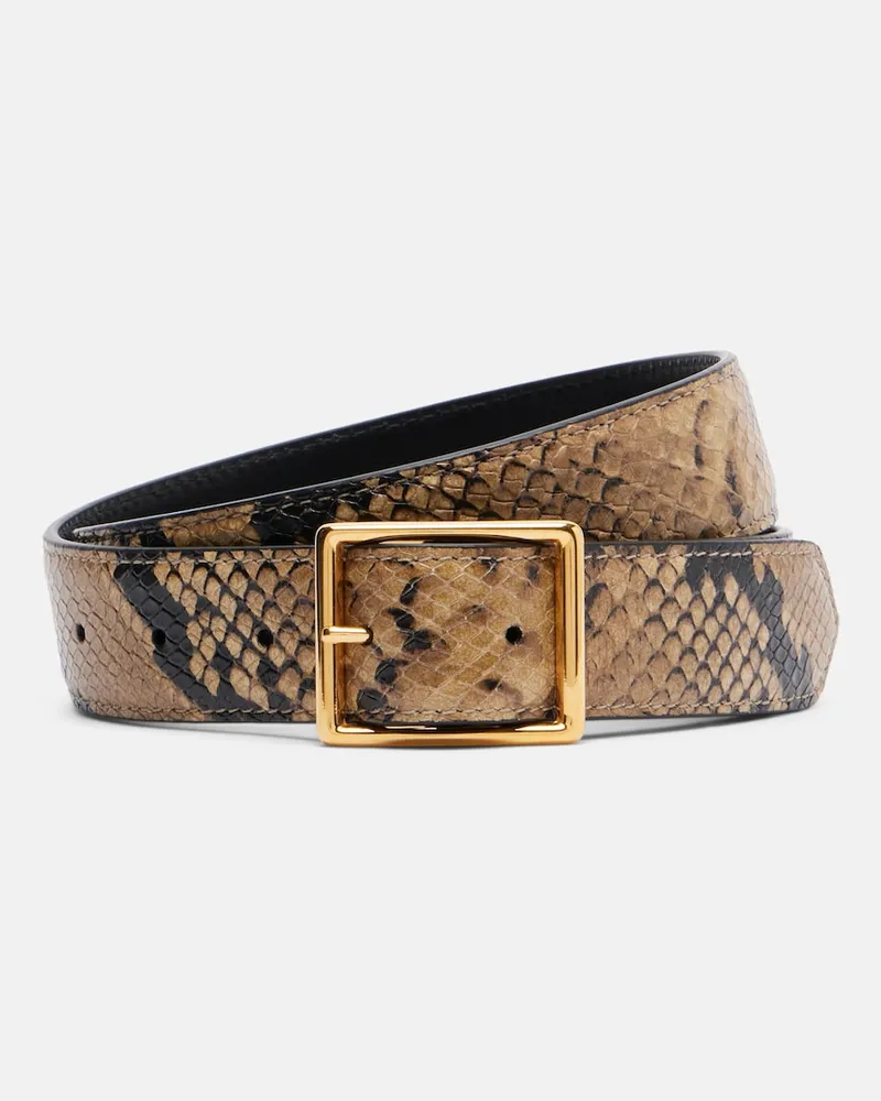 Nili Lotan Cintura Gabriele in pelle con stampa serpente Marrone