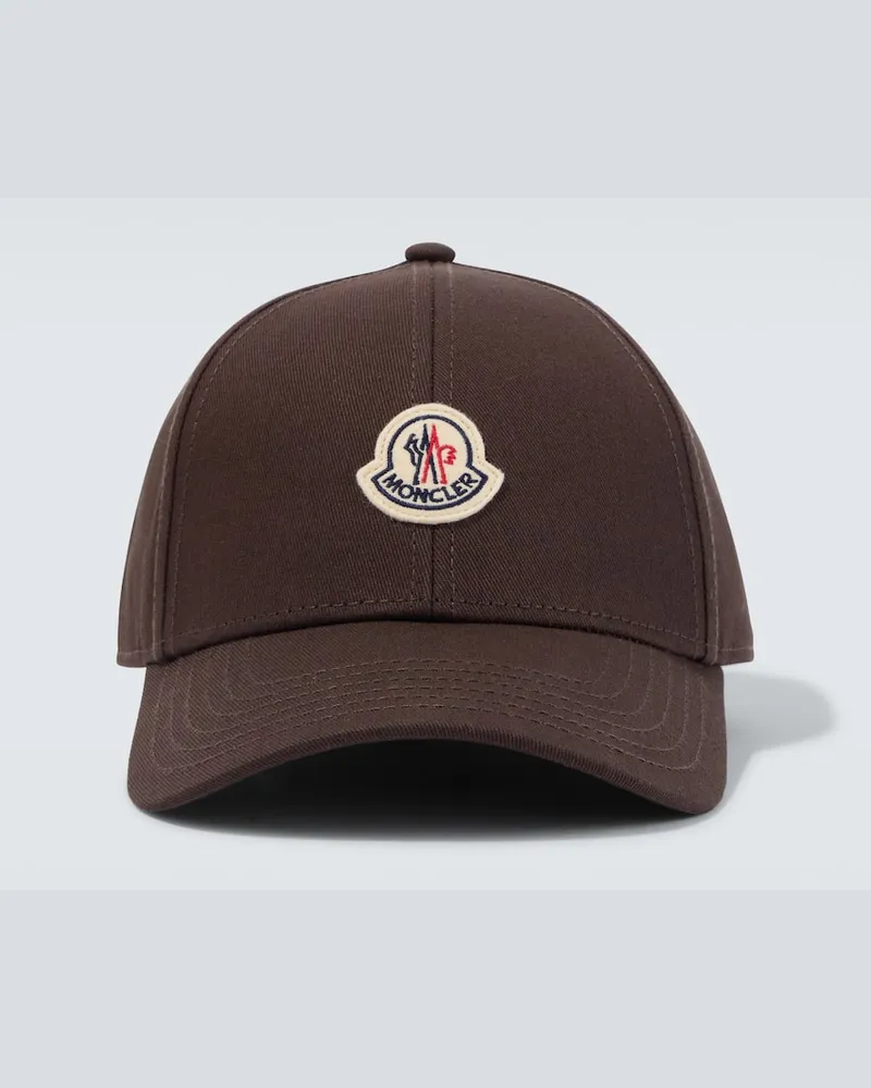 Moncler Cappello da baseball in twill di cotone con logo Marrone