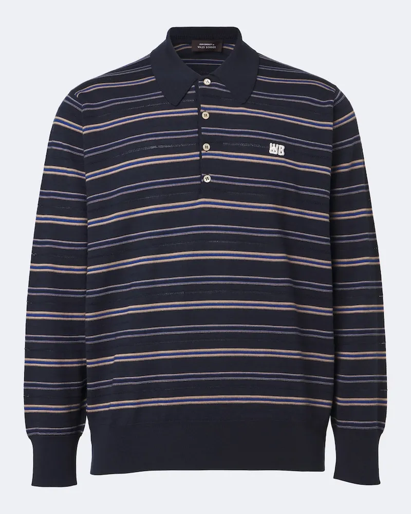 Wales Bonner Pullover polo Beam in lana a righe Blu