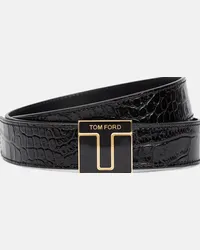 Tom Ford Cintura in vernice con stampa coccodrillo Nero