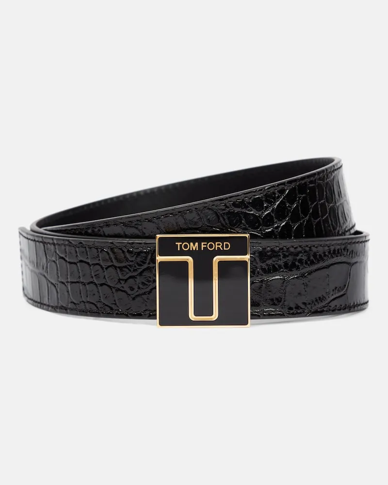 Tom Ford Cintura in vernice con stampa coccodrillo Nero
