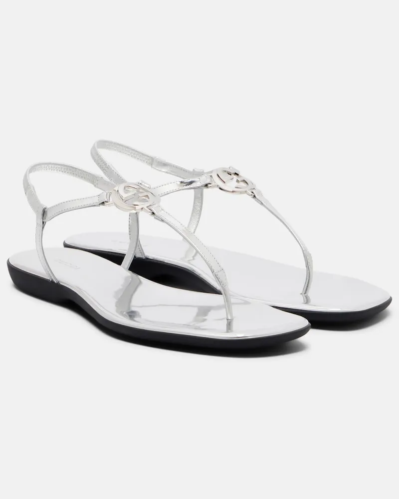 Gucci Sandali infradito Interlocking G in pelle Argento