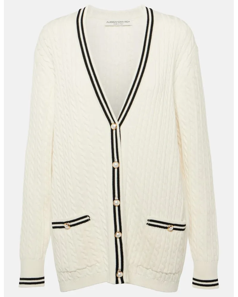 Alessandra Rich Cardigan oversize in cotone a trecce Bianco