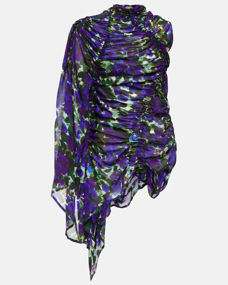 Dries van Noten Top a fiori con drappeggio Viola