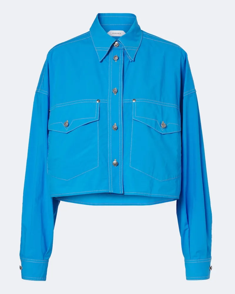 Versace Camicia cropped Medusa in popeline di cotone Blu