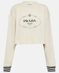 Prada Pullover in cotone con logo Beige