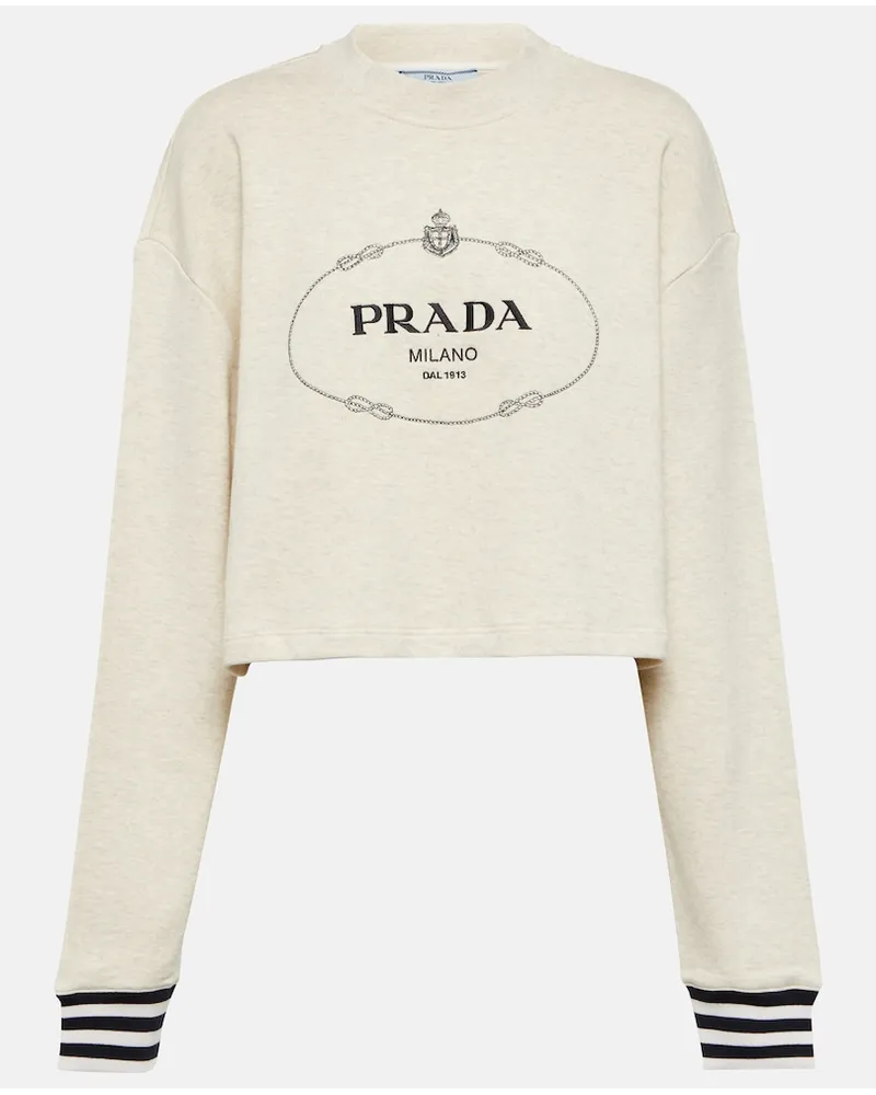 Prada Pullover in cotone con logo Beige