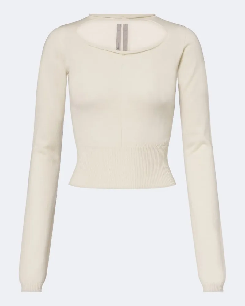Rick Owens Pullover cropped Slashed in lana vergine Bianco