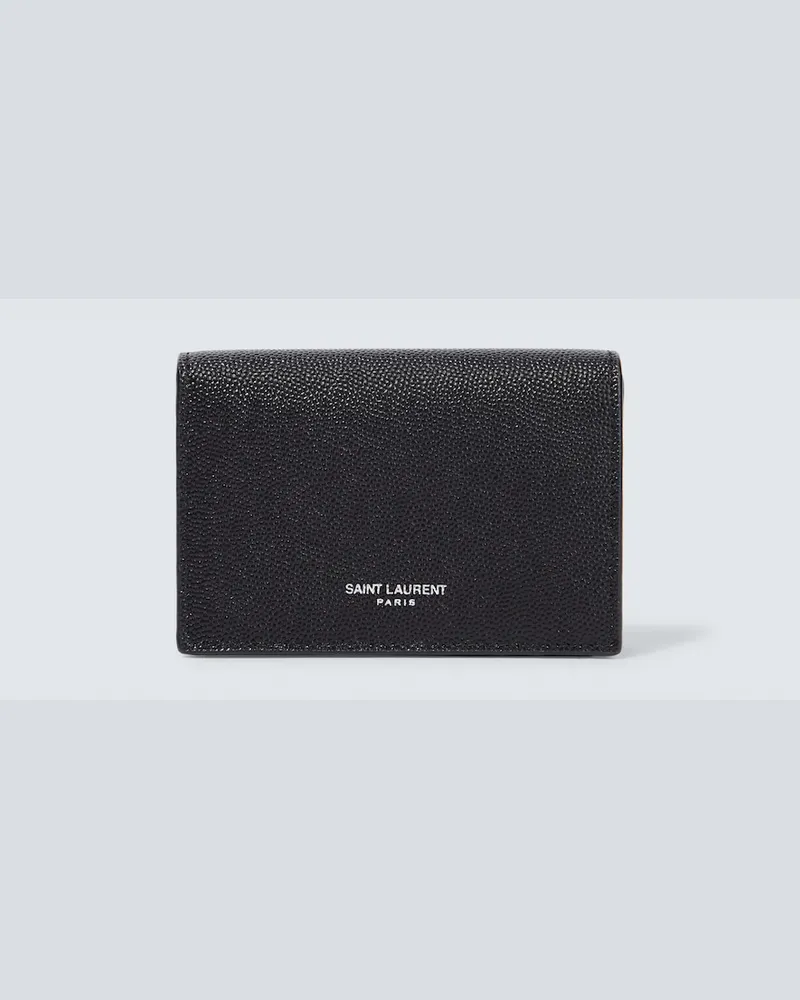 Saint Laurent Portacarte in pelle con logo Nero