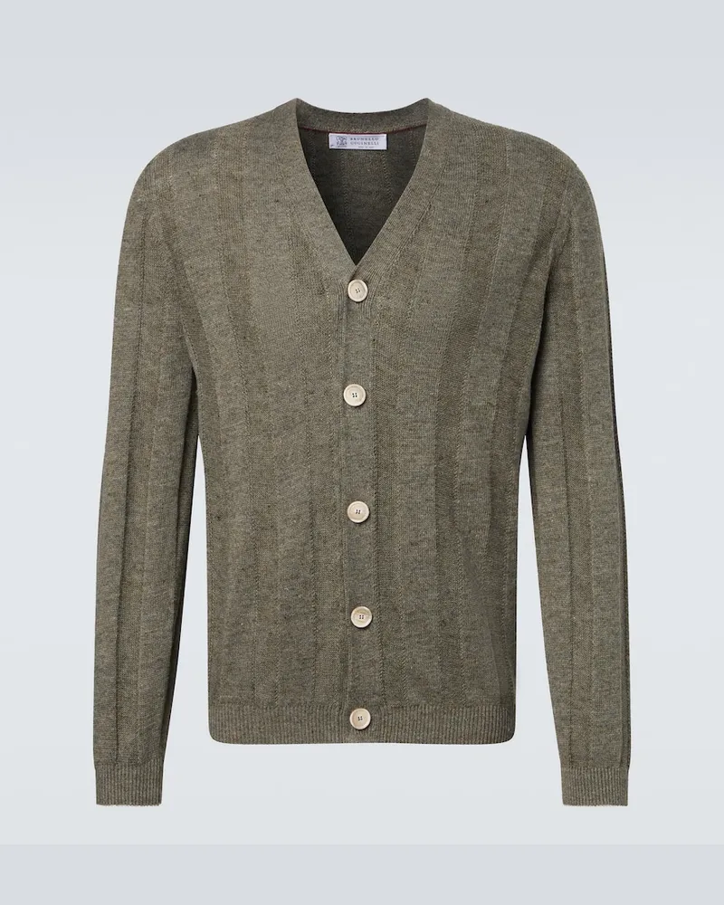 Brunello Cucinelli Cardigan in lino e cotone Verde
