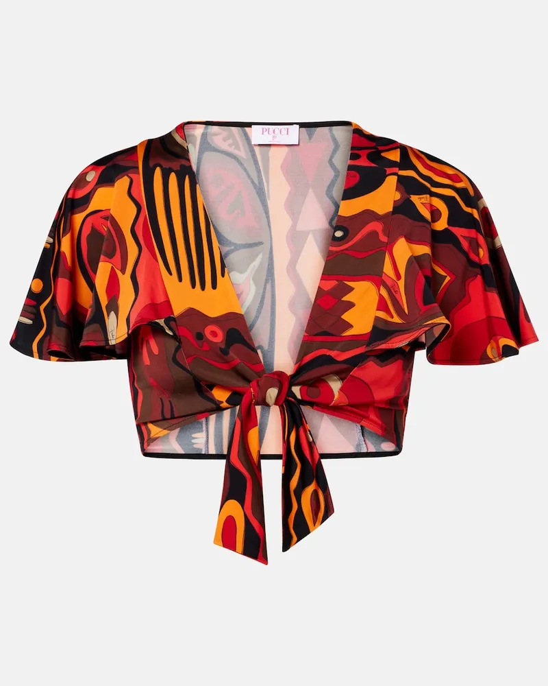 Emilio Pucci Top cropped Kwango in jersey di raso Arancione