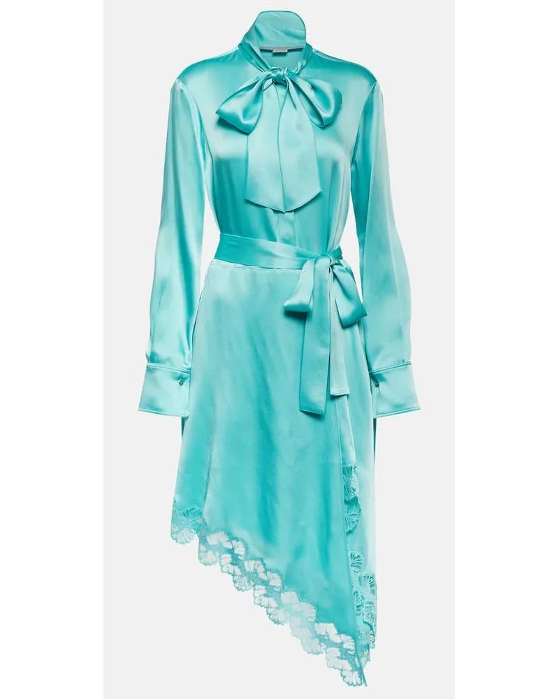 Stella McCartney Abito midi in raso con pizzo Blu