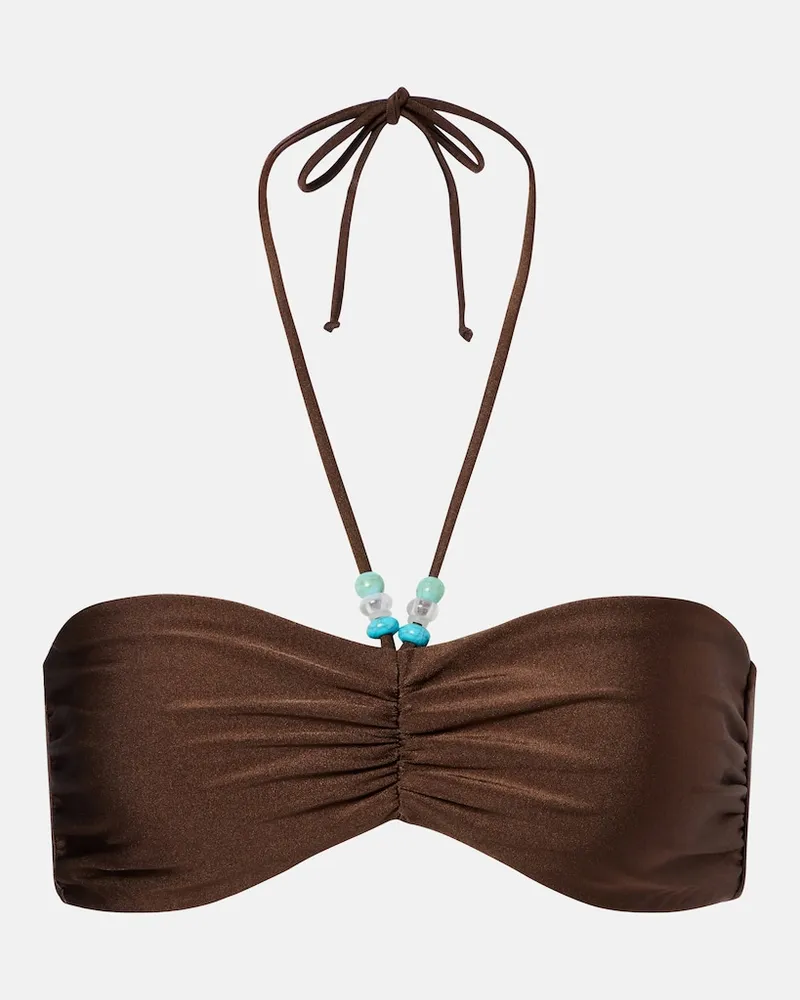 JADE SWIM Top bikini Zoe arricciato con perline Marrone