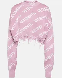 VETEMENTS Pullover cropped in lamé con logo Rosa