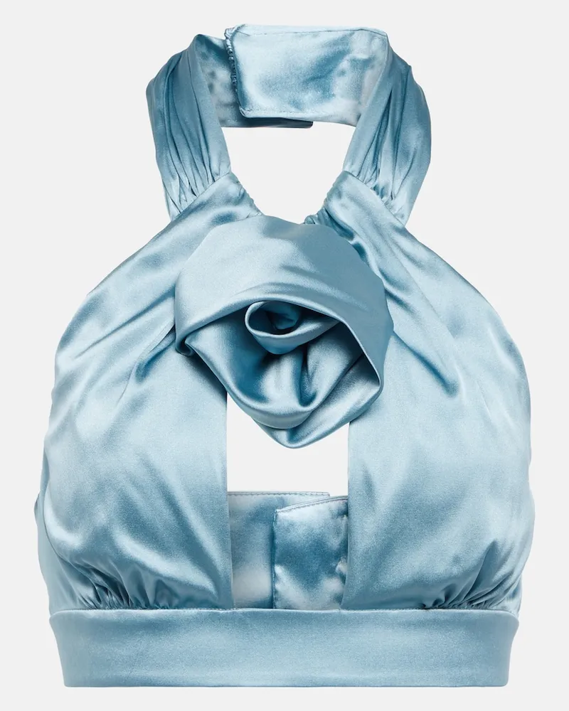 Alessandra Rich Top cropped in raso con cut-out Blu