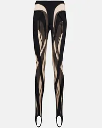 Thierry Mugler Leggings in jersey e mesh Nero