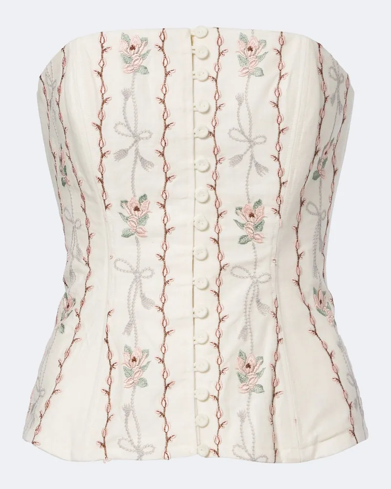 AGUA BENDITA Corsetto Abelia in lino con ricamo floreale Bianco