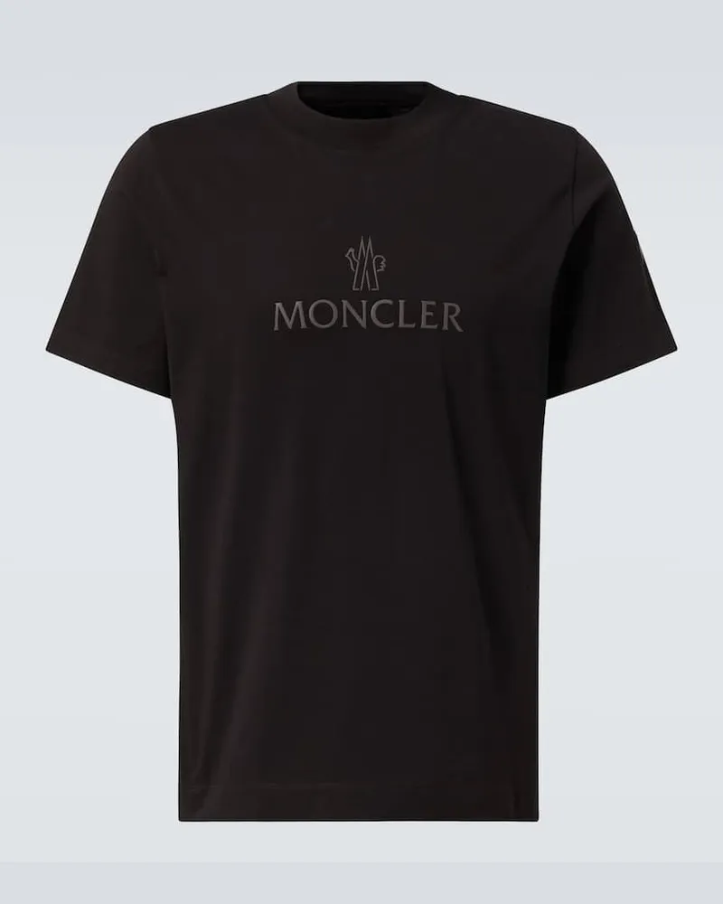 Moncler T-shirt in jersey di cotone con logo Nero