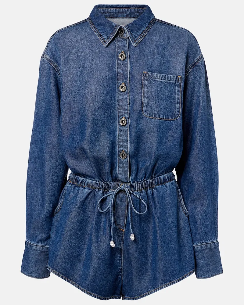 Self-Portrait Jumpsuit corta in denim Blu